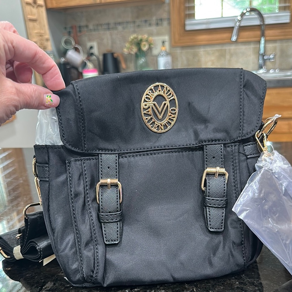 Valentino Orlandi Black Backpack with Gold Accents